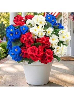 Artificial Geranium Flowers Outdoor UV Resistant Silk Plants Red White Blue